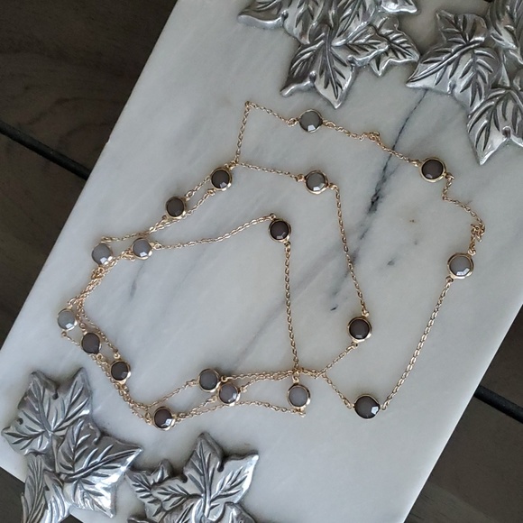 Long Chain Necklace with Stones, Gold - Picture 1 of 7